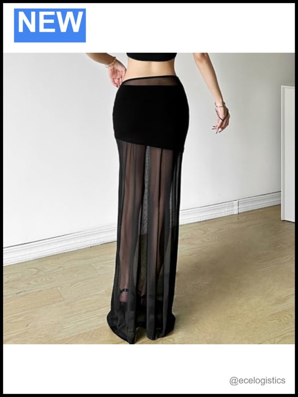 Low Waist Sheer Mesh Maxi Skirt See Through Bodycon - Picture 3 of 6